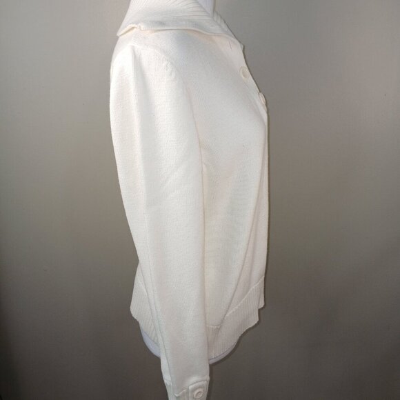 AUGUST SILK CREAM SWEATER BUTTON UP COLLAR BUTTON CUFF WOMENS SIZE LARGE - Picture 7 of 7